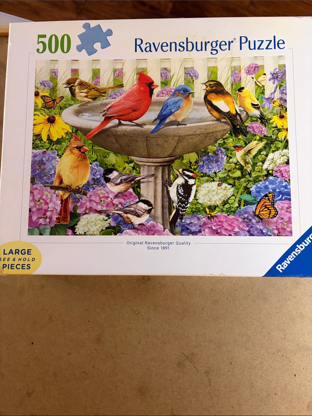 🧩 500 Large See & Hold piece New, Factory Sealed Ravensburger “At the Birdbath”